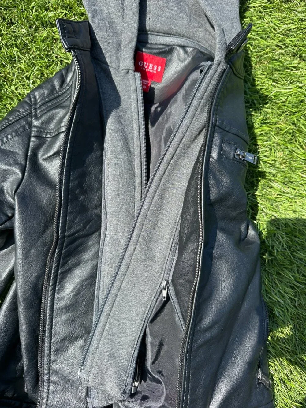 Guess Leather Biker jacket with detachable zip hood